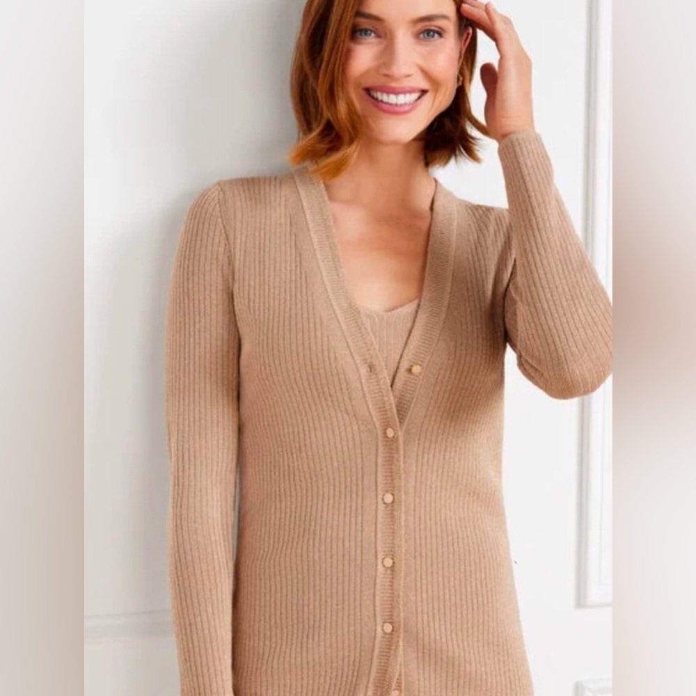 Talbots METALLIC RIBBED V-NECK CARDIGAN Size Medium